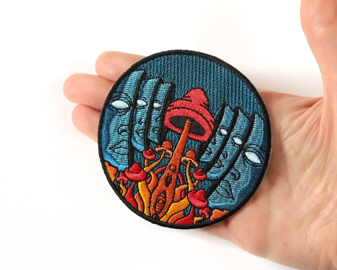 Psychedelic Embroidered Patch - Cool Iron On Patch - Magic Mushroom Patch - Trippy Circle Patch