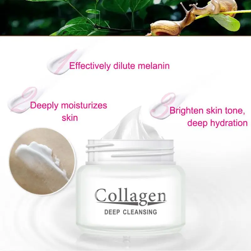 

80g Face Collagen Snail Cream Day Night Cleansing Anti-Aging Treatment Whitening Beauty Health Brighten Skin Tone Moisturizers