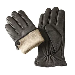 Guantes de piel de venado para hombre, estilo recto, forro grueso de pelo de conejo de imitación, otoño e invierno, conducción al aire libre cálida y fría