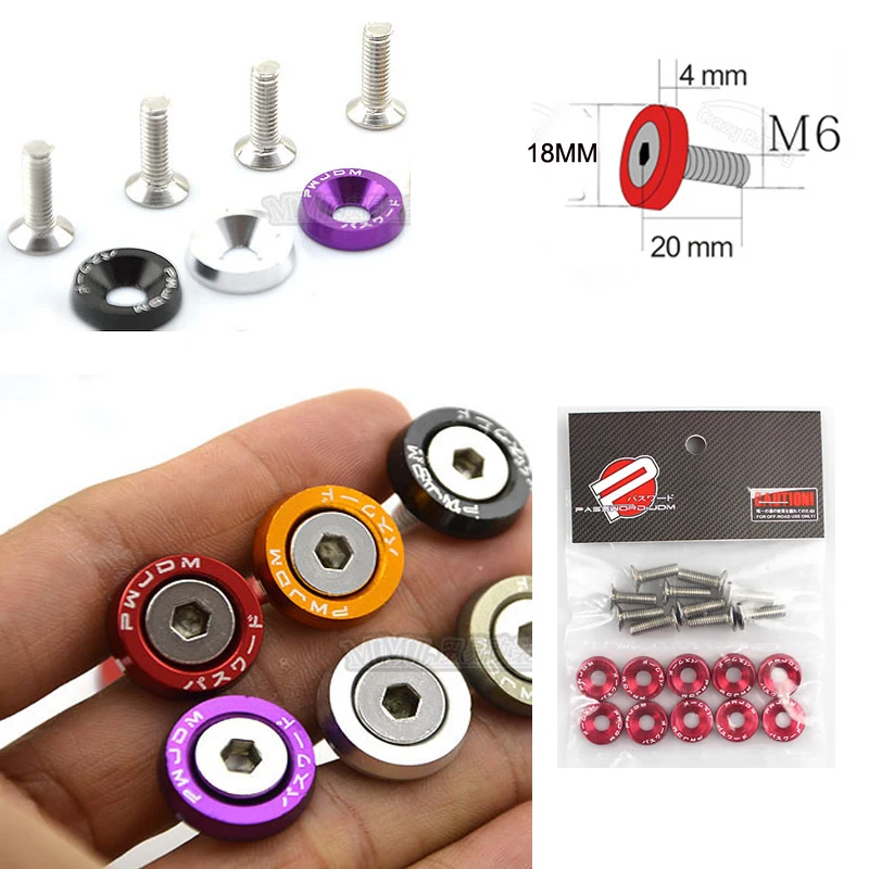 Fender Washer JDM Style fit Any 6mm Hole Bumpers Engine Dress Up License Plate Aluminum Washers With Bolts