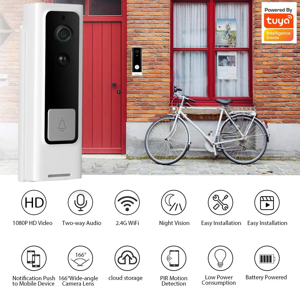 Tuya Smart Wifi Doorbell Camera Ring Door Bell App Motion Detector Night Vision Security Camera