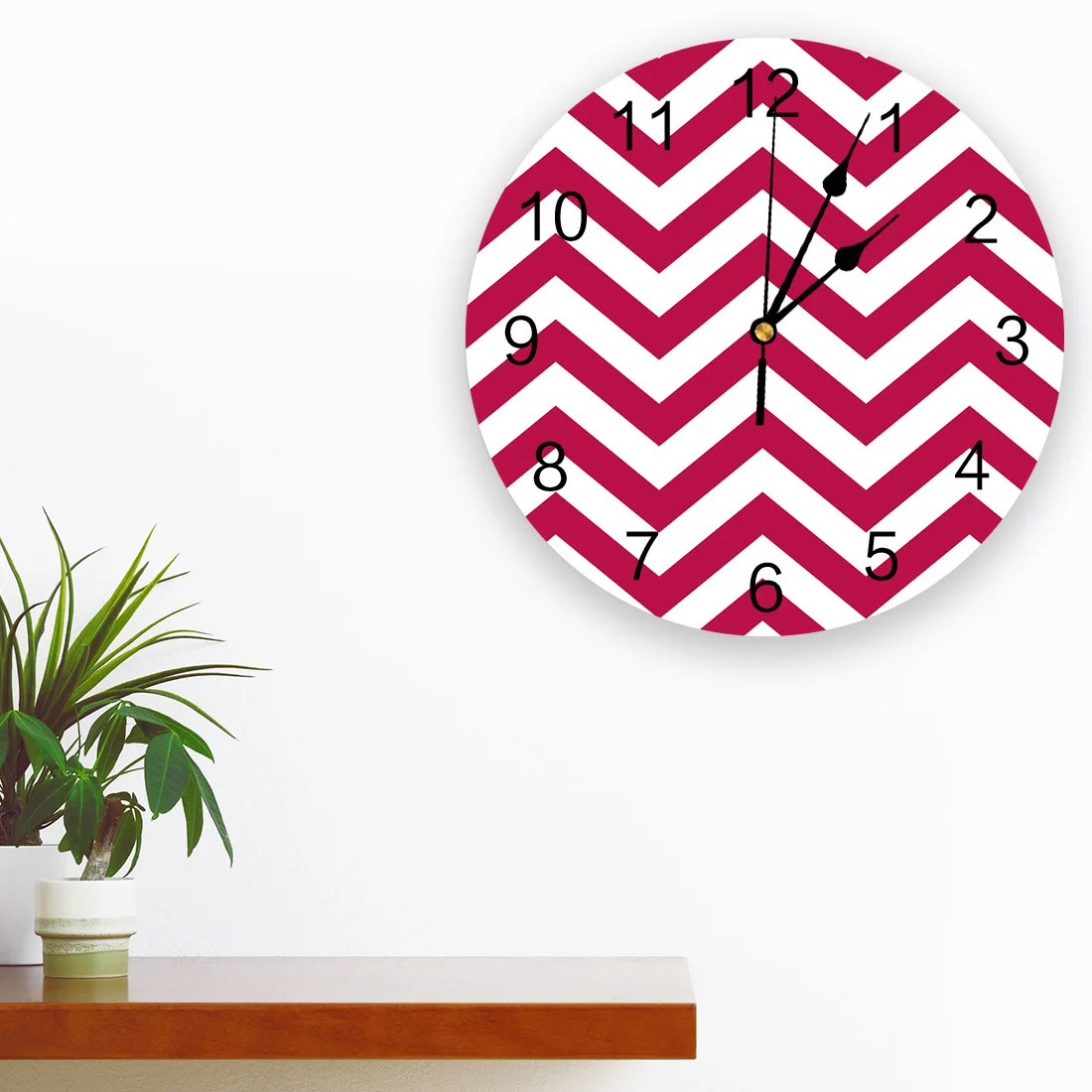 Geometric Stripes Ripple Red White Wall Clock For Home Decoration Living Room Quartz Needle Hanging Watch Modern Kitchen Clock