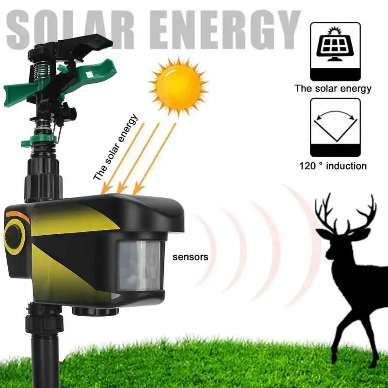 Solar Power Water Spray Garden Sprinkler Waterproof Timing Sensor Water Sprayer Bird Repellent Sprinkler Irrigation System