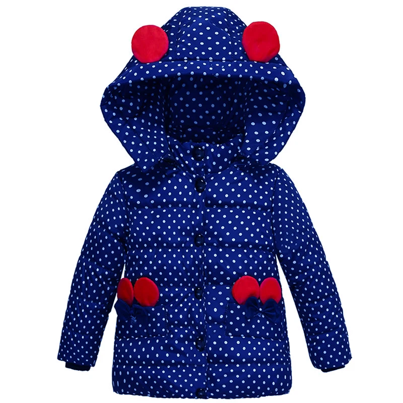 Infant Autumn Winter Jacket For Baby Girls Down Coat Children Outerwear Coats Dot Hooded Cotton Padded Kids Woolen Clothing