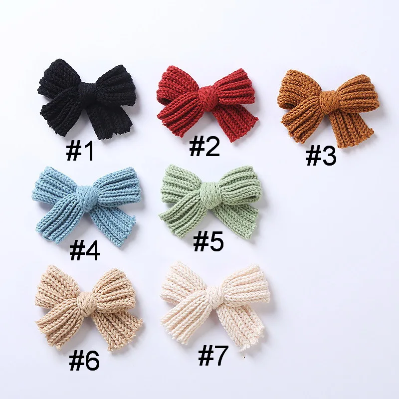 20Pcs Kids Girls Knitted Hair Bow Clips Baby Party Photograph Hairclips Ornament Winter Woolen Hairpins For Child Accessories