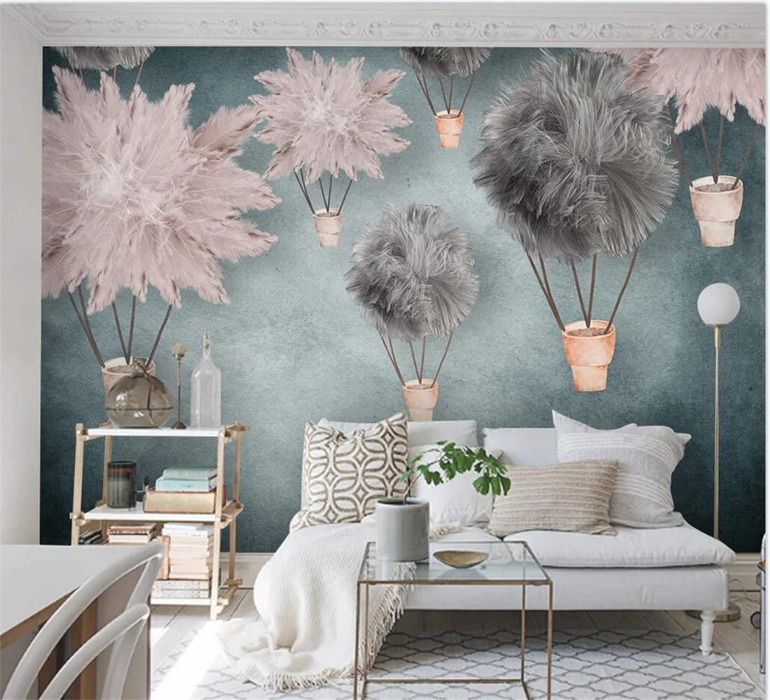 

beibehang Customize any size 3D wallpaper Hot air balloon feather Girl room background TV wall wallpaper papier peint mural 3d