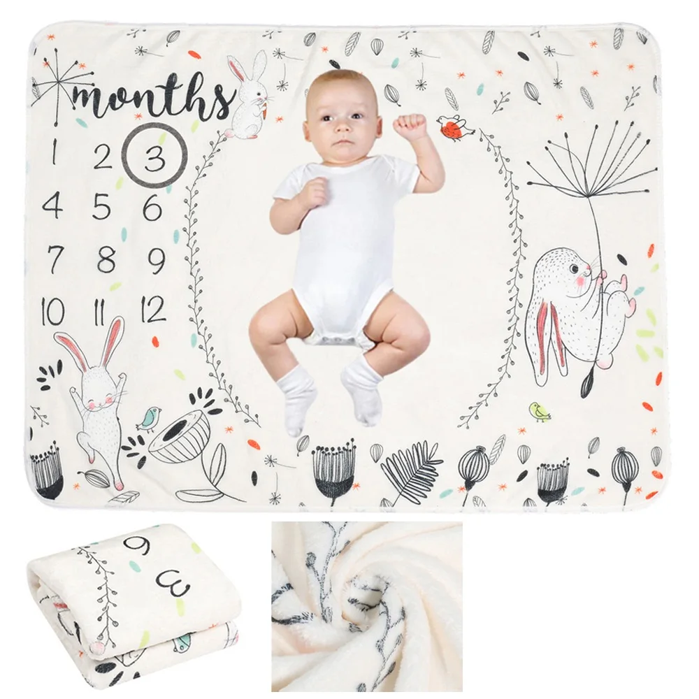 

Newborn Baby Monthly Growth Milestone Flannel Blanket Photography Props Background Cloth Commemorate Rug Mat Baby Accessories