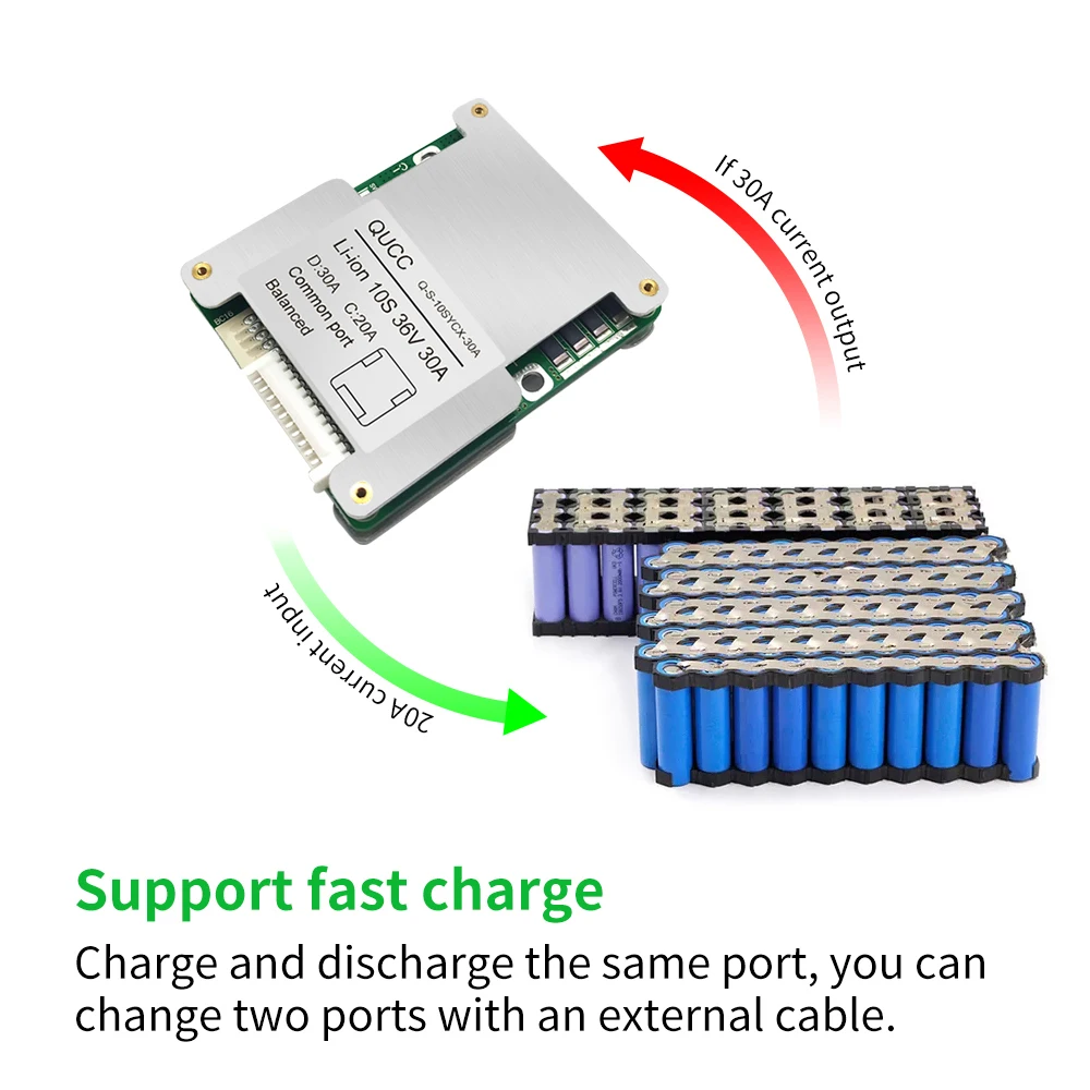 Qucc-Placa de protección de la batería de litio para patinete eléctrico, equilibrador para Motor de bicicleta eléctrica, BMS, 10S, 36V, 15A, 20A, 30A, 40A, 50A, 18650