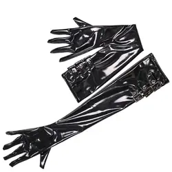 New Maid Sex Appeal Button Adjustable Plus Size Long Gloves Wetlook PVC Shiny Mittens Latex PU Leather Glove Pole Dance Clubwear