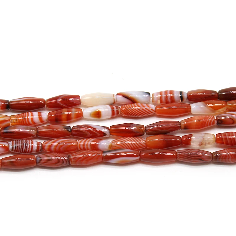 Natural sardonyx Red Stripes Onyx Agates Stone Beads Rice Tube Loose Spacer Beads For Jewelry Making  DIY Strand 15 Inch