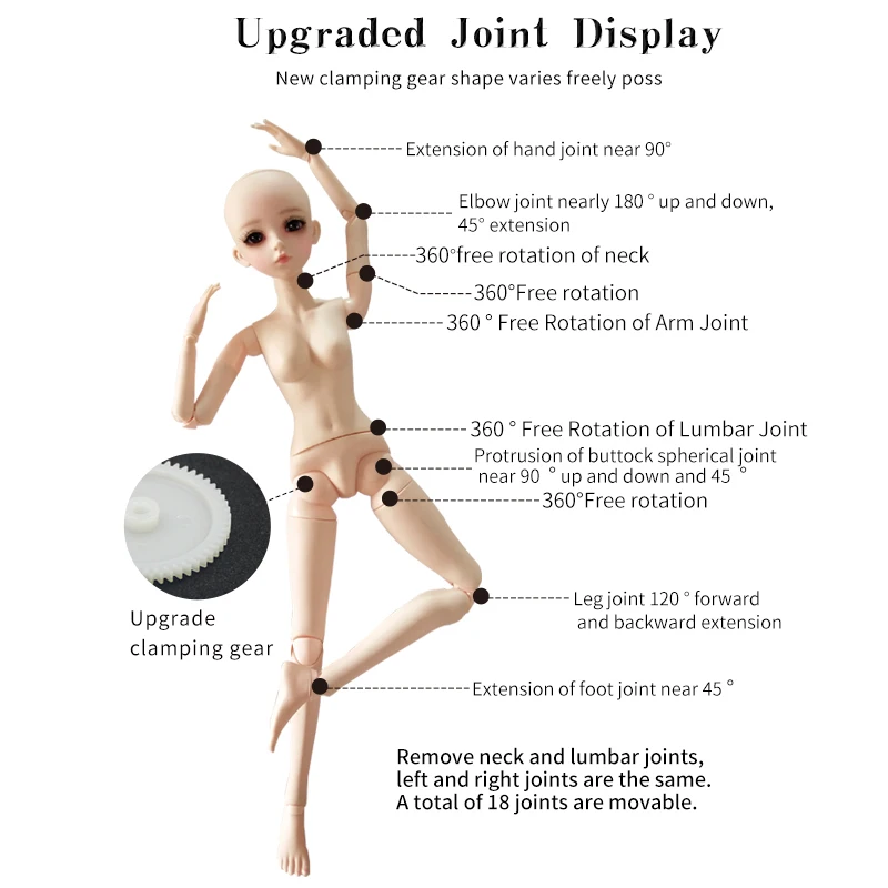 UCanaan 60CM Nude Body 1/3 BJD Doll 18 Ball Joints Doll Body Can Be Changed Eyes Without Outfits Girls Toys Accessories images - 6