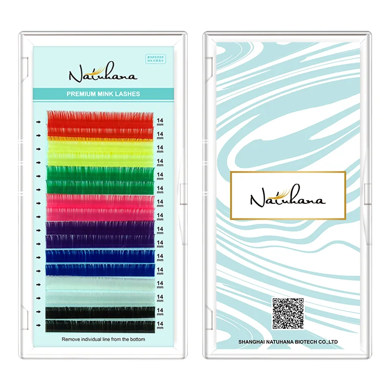 NATUHANA Lashes – Faux cils en vison, 16 rangées, mélange de couleurs arc-en-ciel, Extension de cils individuels, maquillage des cils