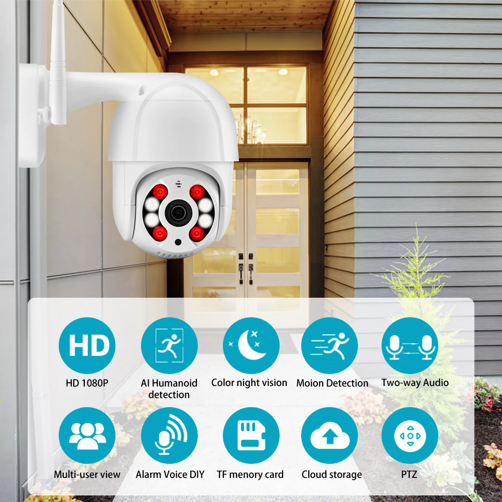 3MP 1080P Mini PTZ WiFi IP Camera Outdoor 4X Digital Zoom Speed Dome Security CCTV Two-way Audio AI Human Alert DIY Alarm Voice