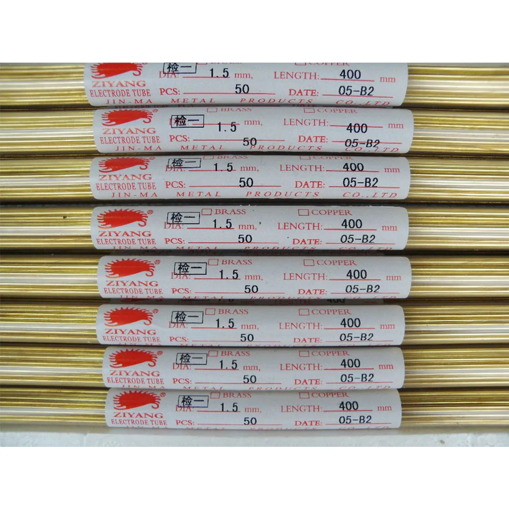 Ziyang Drilling Brass Electrode Tube OD1.5*400mm Single Hole ID0.5mm for EDM Die Drilling Machine