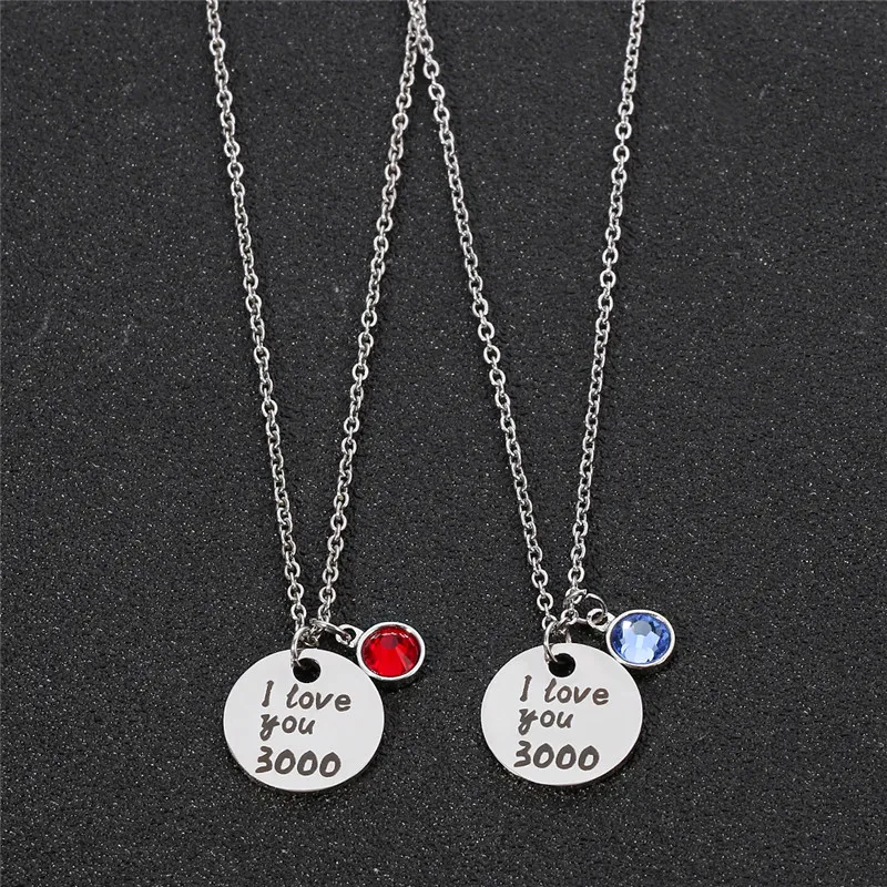 I Love You 3000 Times Necklace Pendants for Women Red Crystal Simple Fashion 2022 Stainless Steel Jewelry for Girls Gifts