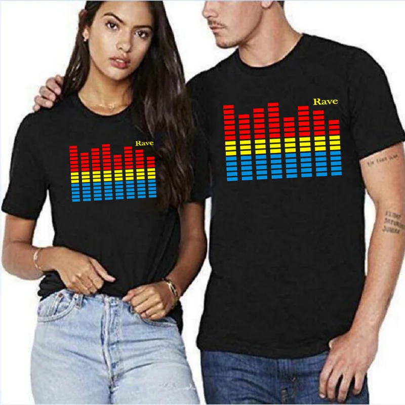 Newest Summer Women Men T shirt LED Sound Activated Flash Light Up EL Equalizer LED Man for Bar DJ Rock Disco Fantastic T-shirt