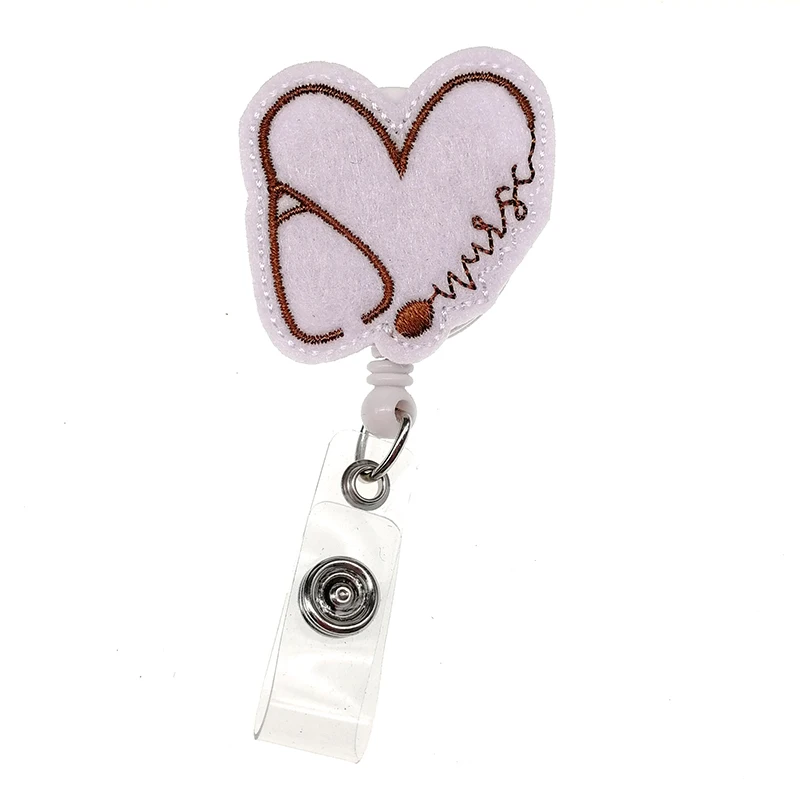 10 or 20pcs Free shipping Felty Medical Nurse Retractable Badge Holder With Clip Heart Ribbon pink Teeth Card Badge Reel