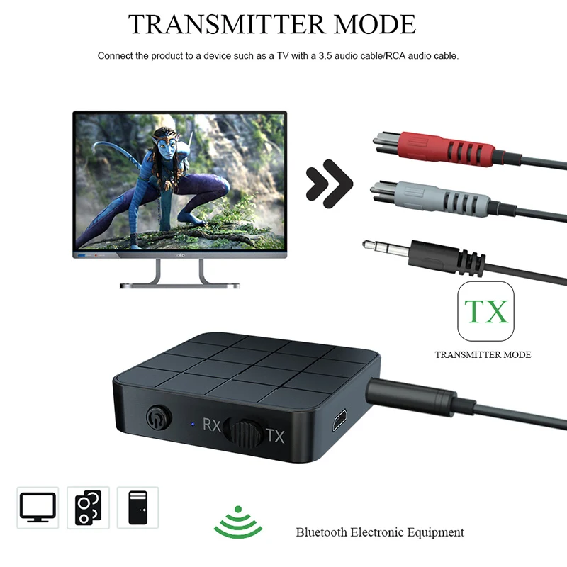 VAORLO KN321 Bluetooth 5.0 송신기 수신기 무선 오디오 미니 어댑터 RCA 3.5MM AUX 잭 스테레오 동글 자동차 TV 스피커