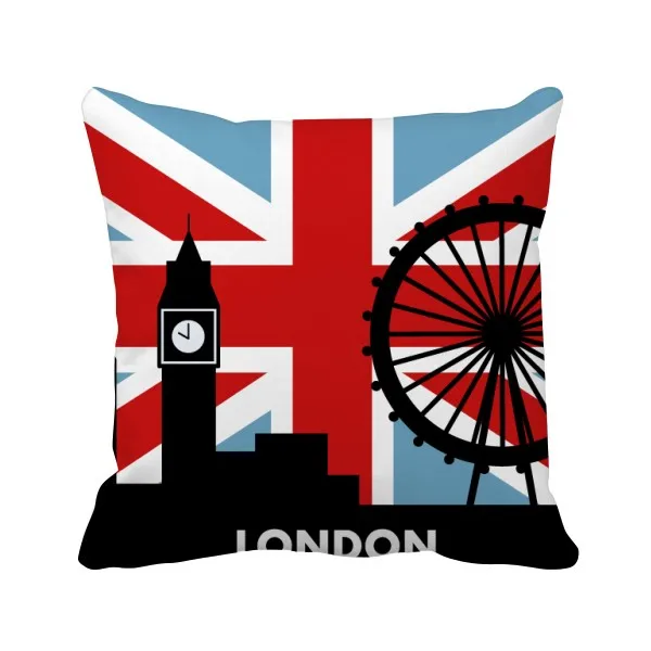 

Britain Union Jack London Eye Big Ben Flag UK Throw Pillow Square Cover