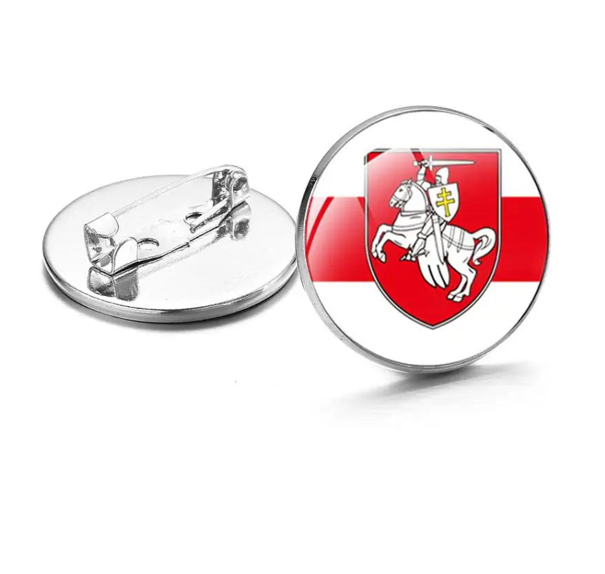 Crystal brooches badge national flag national emblem coat of arms of Belarus Lapel Pins White Knight Art Photo Glass Dome Pins