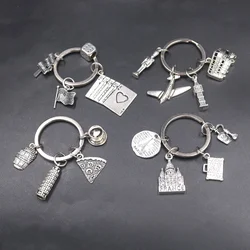 1pcs Hip Hop Las Vegas Gaming/British Travel/Italian Food/France Travel Keychain DIY Charms Travel Jewelry Gift Keyring P654