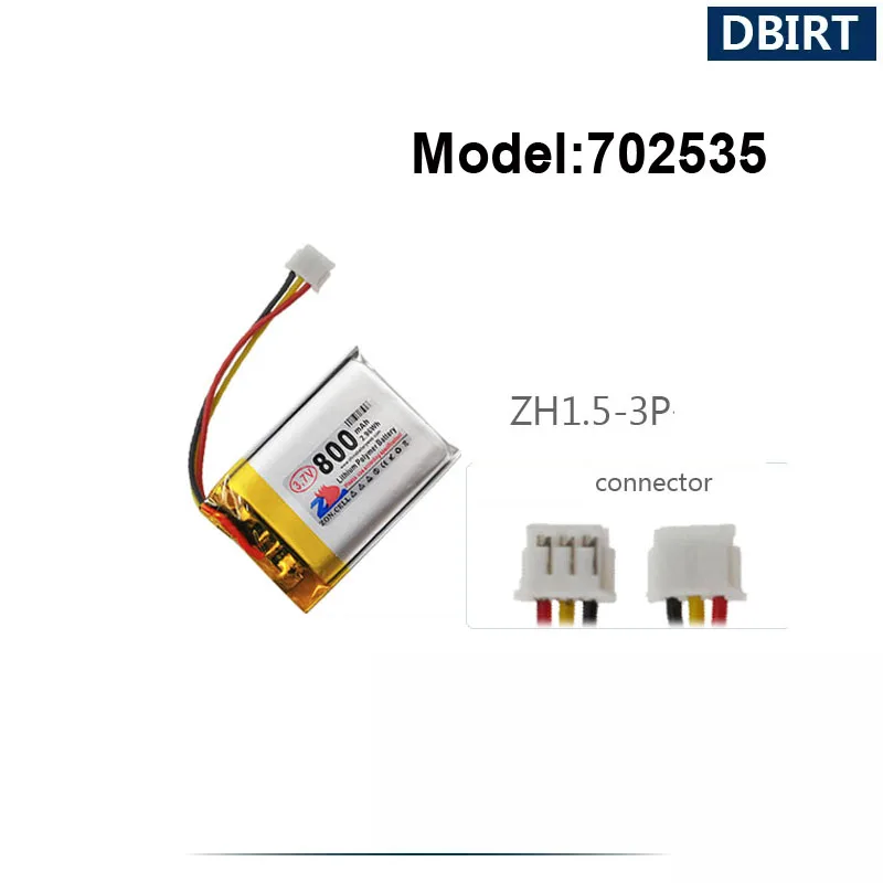 800mAh LP702535 AHB702535 702535 ZH1.5-3P złącze baterii do myszy do gier GPS zestaw słuchawkowy inteligentny zegarek