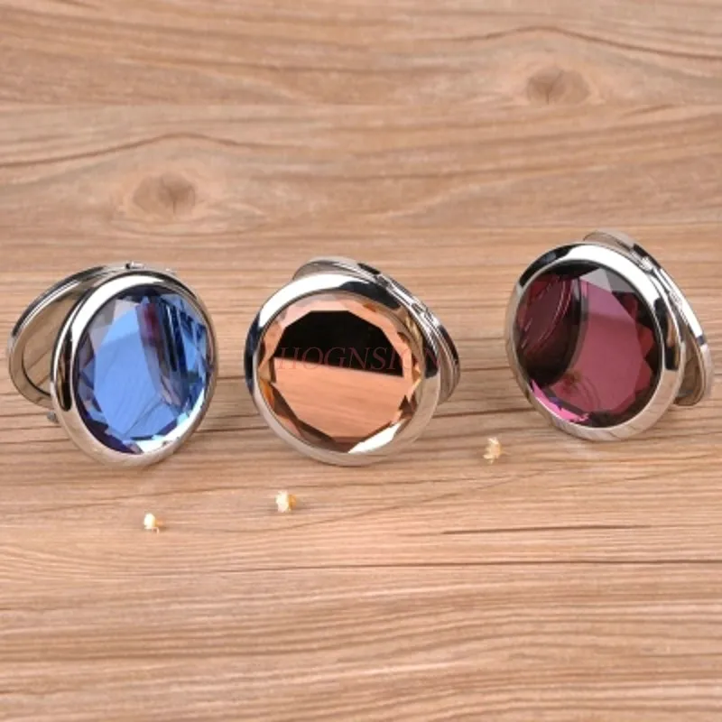 Crystal Double-sided Mirror Portable Makeup Mirror Small Folding Beauty Student Simple Clamshell Sale