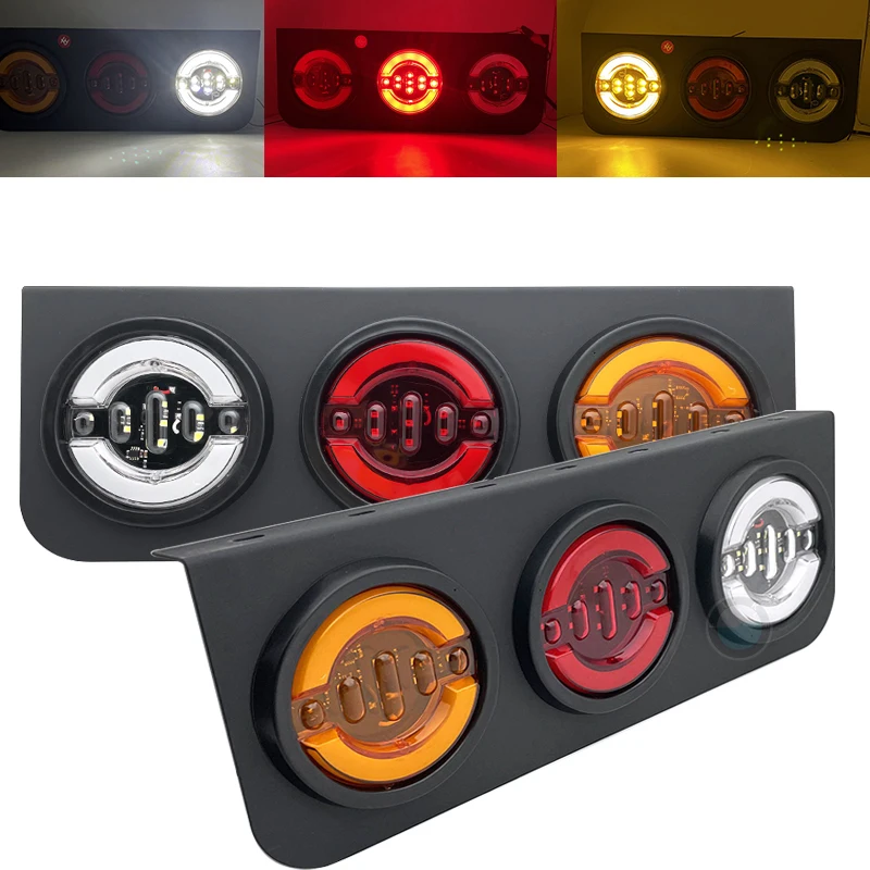 2x Waterproof LED Trailer Truck Brake Light Neon Halo Ring Tail Brake Stop Turn Light Sequential Flowing Signal Light Lamp.