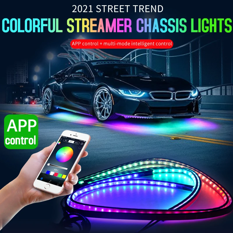 Car Underbody Streamer Ambient Light Strip Backlight Flexible Rgb App Remote LED Decorative Styling Atmosphere Neon Lamp 12v New