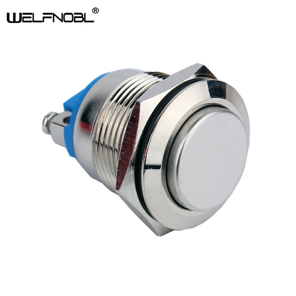 

High Round Head Waterproof Switch 19mm 1NO Metal Screw Push Button Switch Momentary