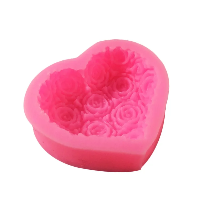 Aomily Silicone Rose Flowers Fondant Chocolate Mould Heart Love Soap Mold Candle Polymer Clay Molds Crafts DIY Forms Base Tool