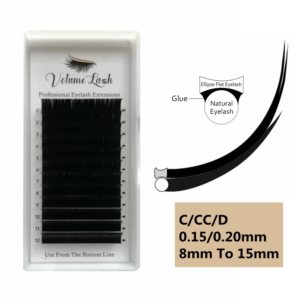 Ellipse Flat Individual Eyelashes Natural Lash Extensions Split Tips Matte Black Lashes Faux Mink Soft Eyelashes C/CC/D Curl