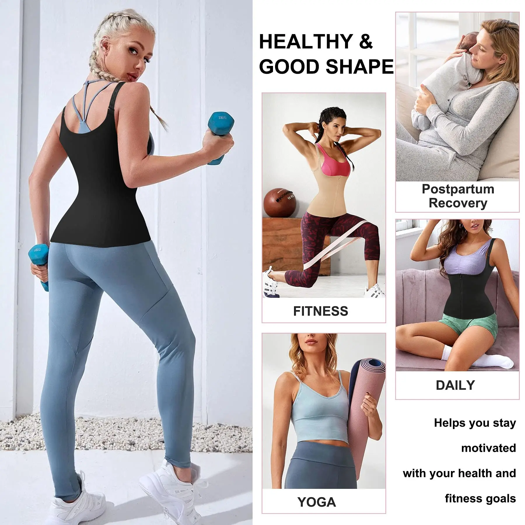 Waist Trainer for Women Zipper Body Shaper Cincher Sports Girdle Corset Sauna Sweat Vest Slimming Underwear Tank Top With Straps