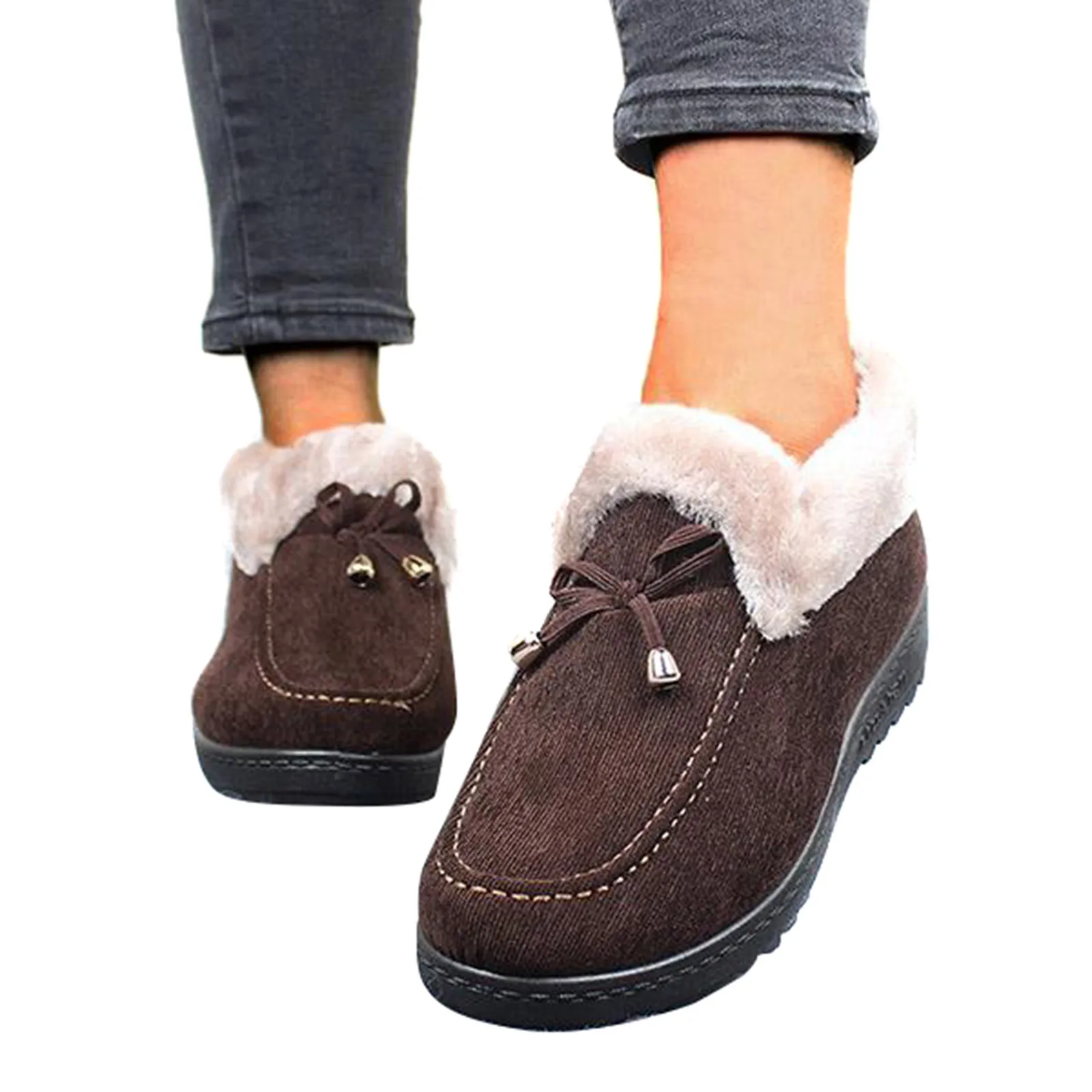 Winter Warm Flats Shoes For Women Low Heel Warm Non-slip Cotton Plush Lined Cotton Shoes Women's Winter Flats Femmes Chaussures