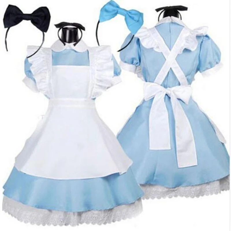 Halloween Women Adult Anime Alice Adventure Blue Party Dress Alice Dream Women Sissy Maid Outfit Lolita Cosplay Costume