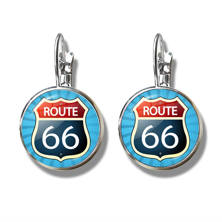 Route US 66 French Hook Earrings Historic Route Main Street Of America 16mm Glass Cabochon Earrings Jewelry For Women Girls Gift