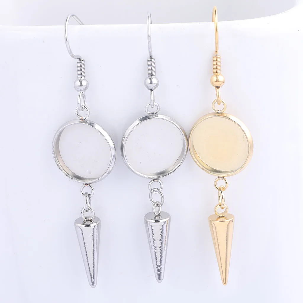10 Stück Edelstahl baumeln Charm Ohrring Lünette Rohlinge 12 mm Durchmesser Cabochon Ohrringe Basiseinstellung vergoldet Diy Komponenten