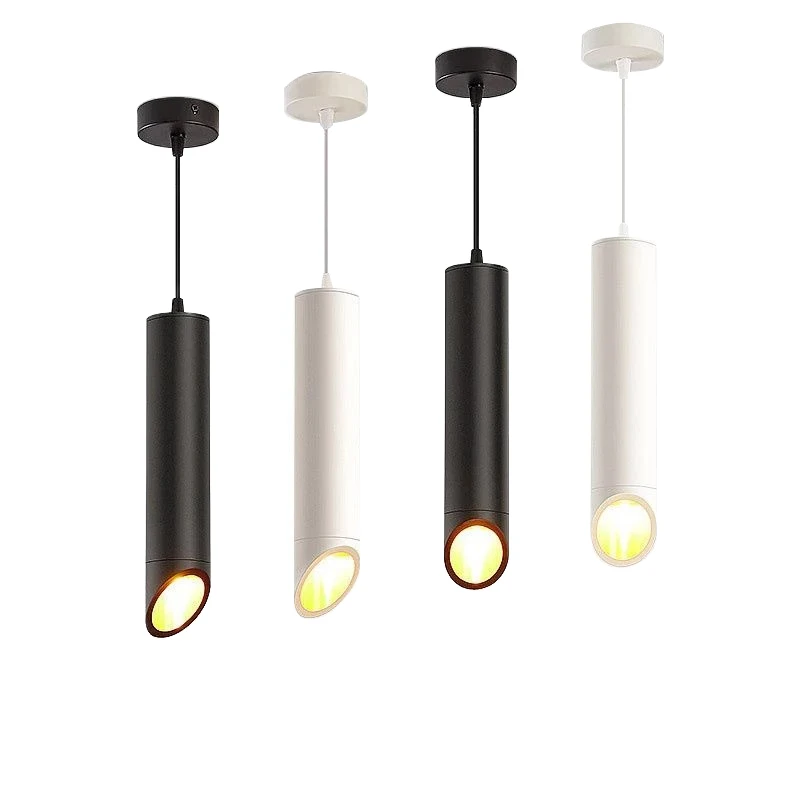 Cylinder Dimmable LED Pendant Lights Long Tube Lamps Kitchen Dining Room Shop Bar Decoration Cord Pendant Lamp Background Lights