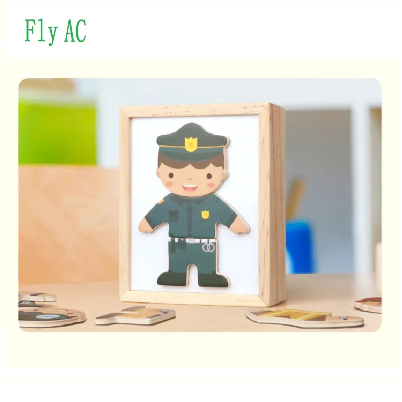 Fly AC toy - Cartoon Kids profession Change Clothes Wooden Toy Montessori Educational toys for children Birthday gift