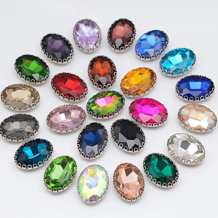 

Sew On Stone 8x10mm 10x14mm 13x18mm Oval Glass Crystal Fancy Stone With Lace Metal Claw 4holes Settings For Jewelry making