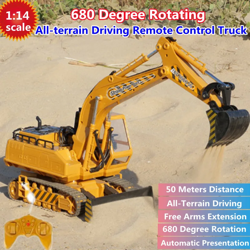 Simulation Sound Remote Control Excavator 680 Degree Rotation Worktable FreeArms Extension Automatic Presentation RC Truck Toy