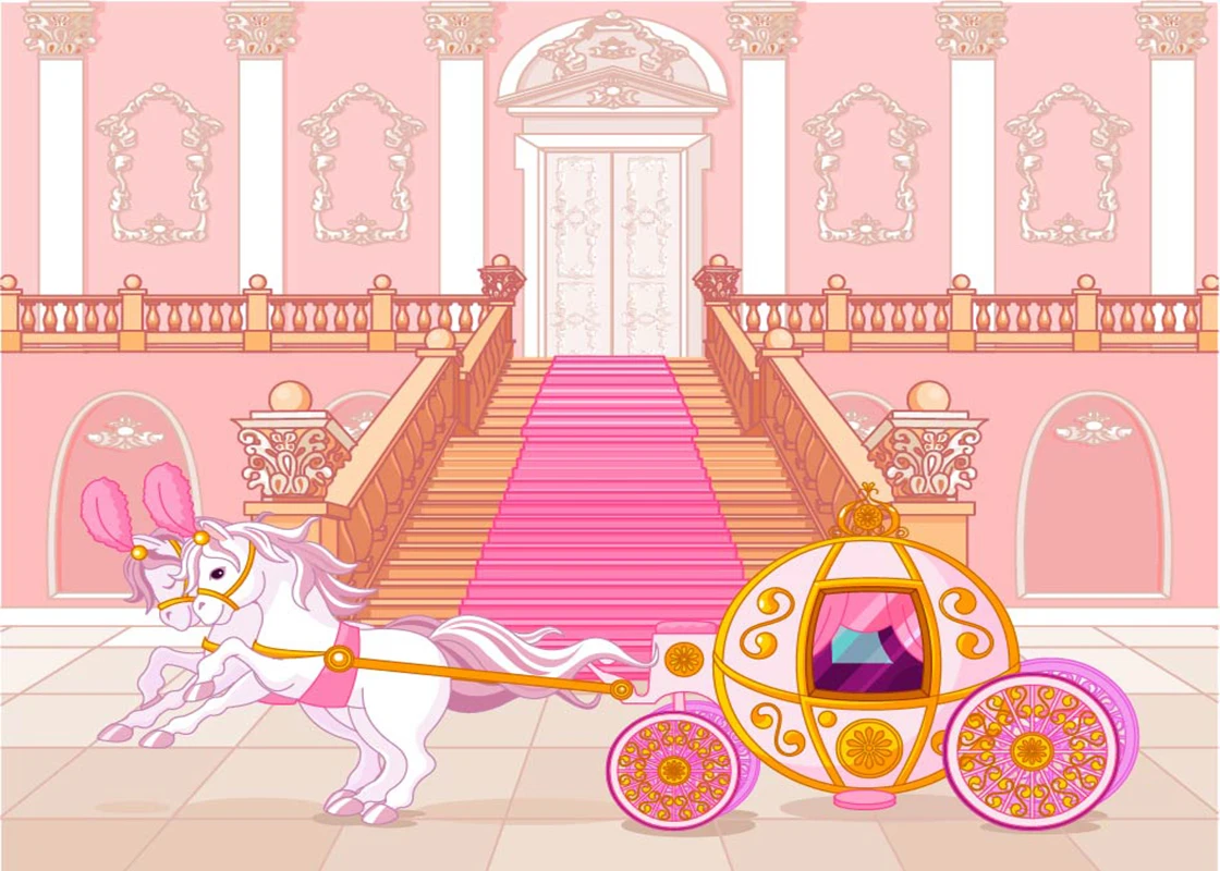 Cinderella Princess Fairytale Pink Carriage Baby Shower photo backdrop High quality Computer print party background