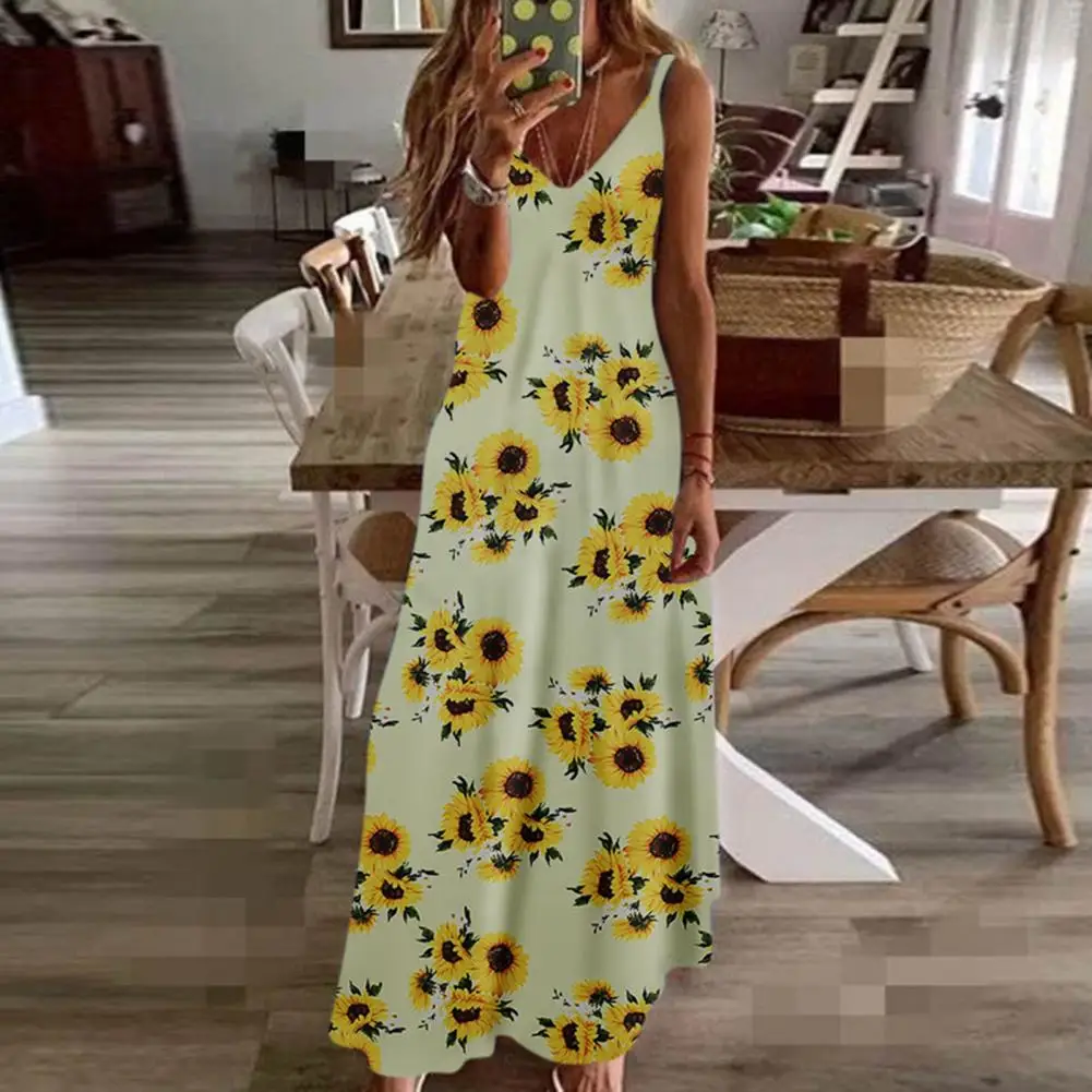 

Cozy Ladies Dress V Neck Polyester Plus Size Slim Slip Sleeveless Summer Flower Printed Slip Dresses for Women 2021