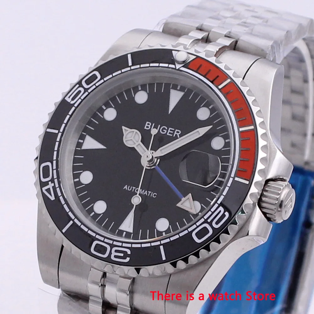 

Bliger 40mm Automatic Mechanical Mens Watch Business Sapphire Crystal Vintage GMT Clock Luminous Waterproof Calendar Wristwatch