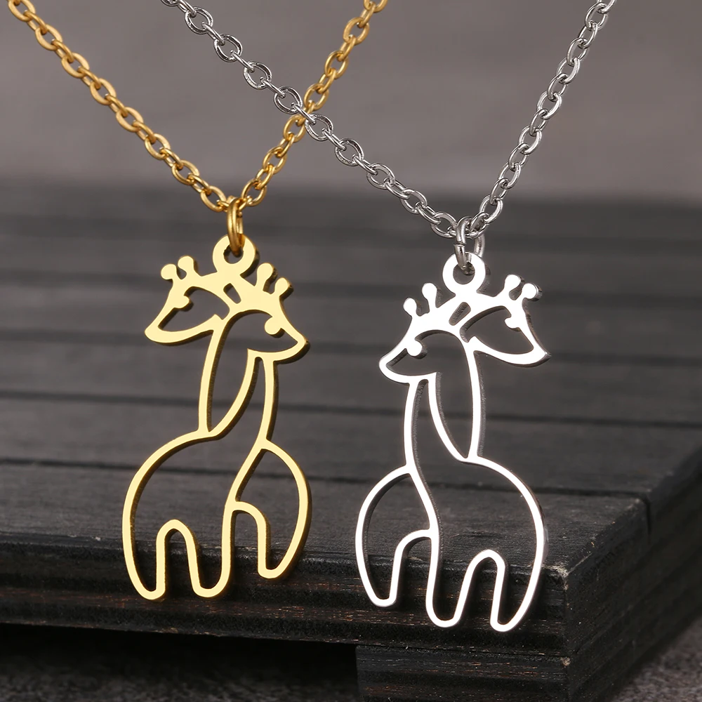 Stainless Steel Necklaces Giraffe Animal Fashion Pendants Chain Choker Fine Charm Necklace For Women Jewelry Party Friend Gifts