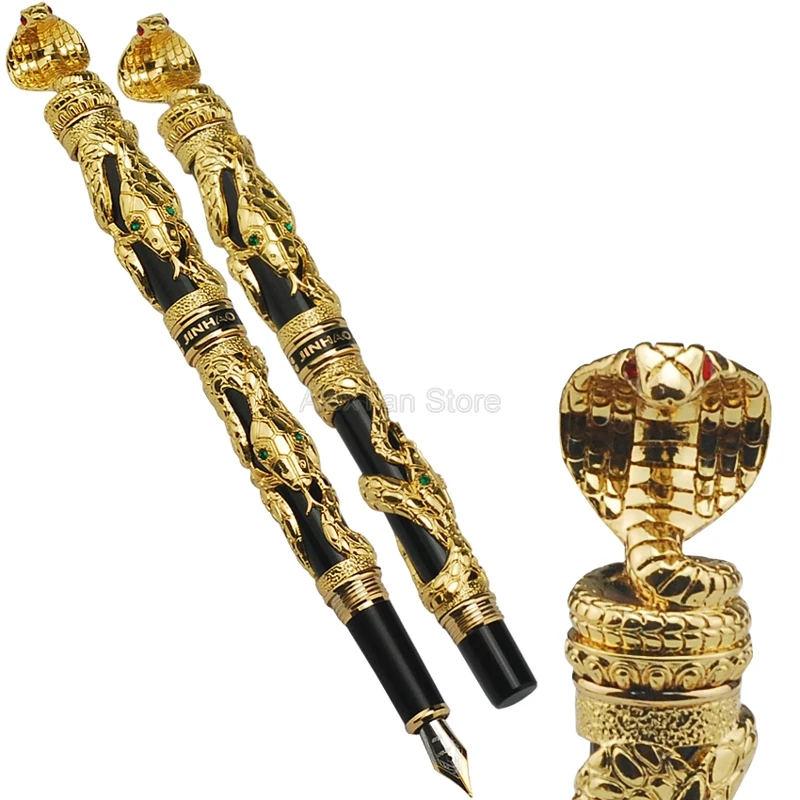 Jinhao Ancient Snake Fountain Pen Golden Cobra 3D Pattern Texture Relief Sculpture Technology Great Supplies Writing Ink Pen