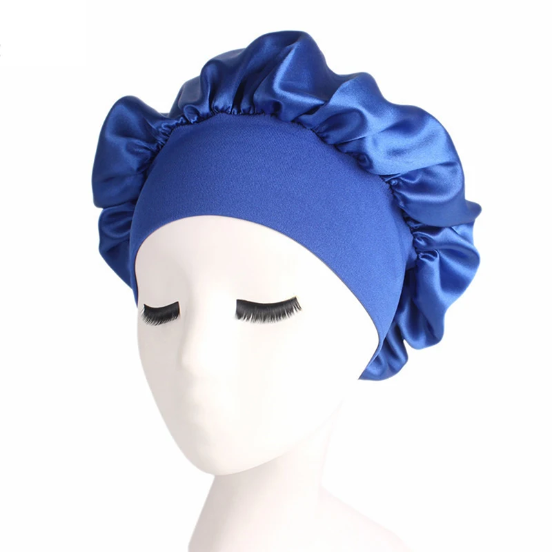 1pc Silk Head Wrap Shower Cap Adjust Solid Satin Bonnet Hair Styling Cap Long Hair Care Women Night Sleep Hat Hair Styling Tools