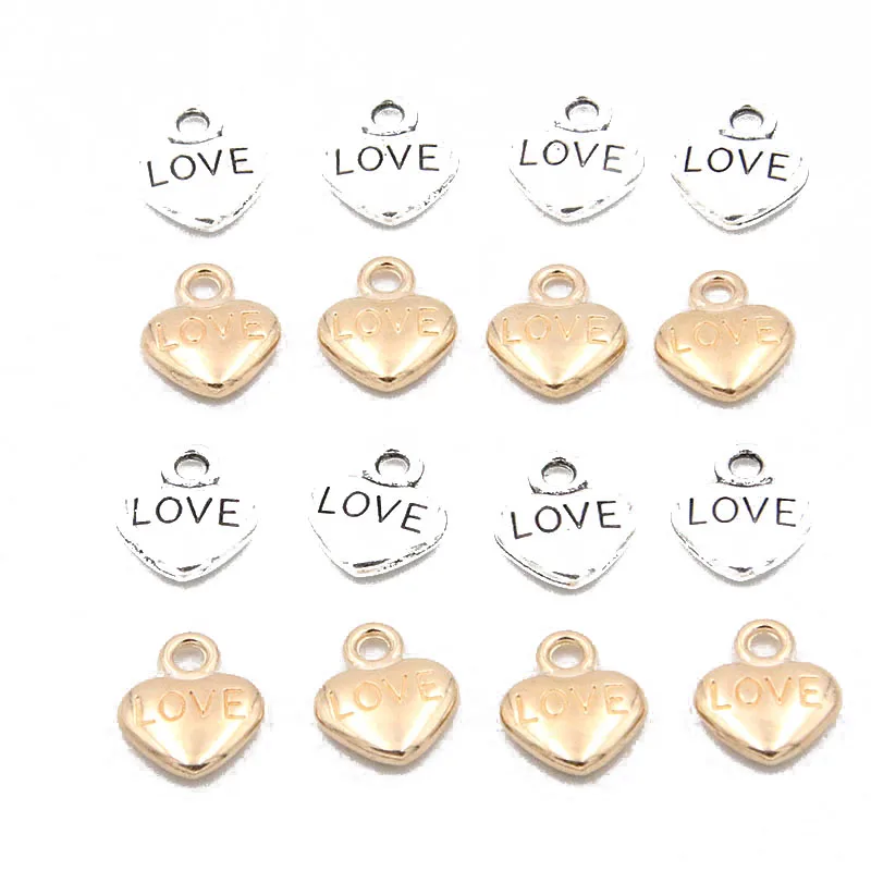 40PCS 10*12MM 2 Color Double Sided Letter LOVE Charms Hearts Pendant Metal Alloy For DIY Necklace Bracelet Earrings Marking