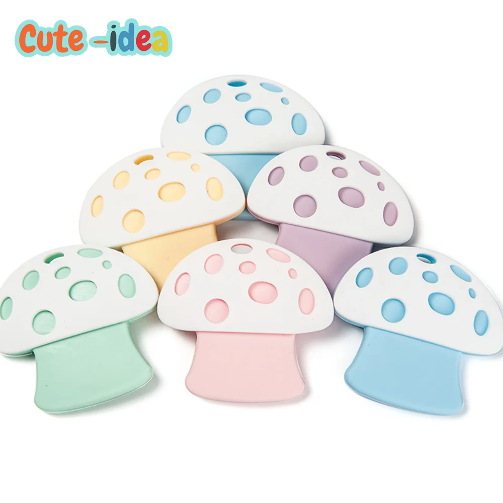 Cute-Idea 1pcs Silicone Teether baby Cartoon Mushroom Teething Teether Nursing Silicone Beads DIY Necklace Accessories BPA Free