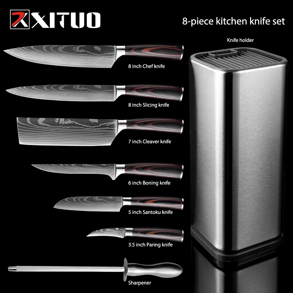 

XITUO Japanese chef knife set Damascus steel Pattern kitchen knives Cleaver Paring Santoku Slicing Utility Fruit knife